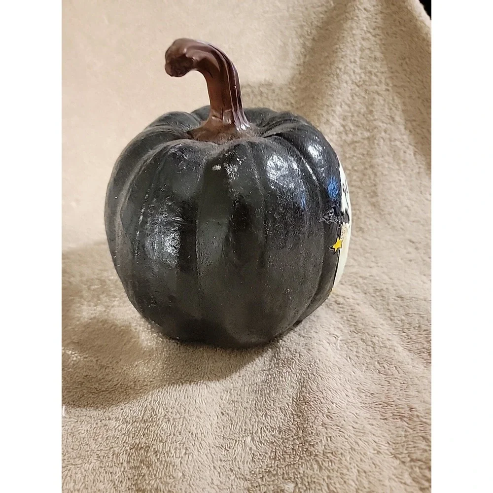 Black Glitter Pumpkin Featuring Witch Flying In‎ Front Of Moon 